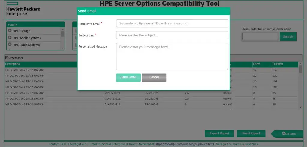 HPE Server Options Compatibility Tool - Email