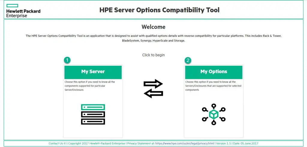 HPE Server Options Compatibility Tool - Main