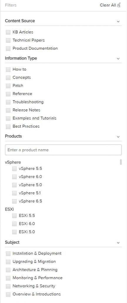 VMware Docs - Filter