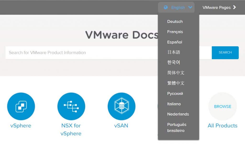 VMware Docs - Languages