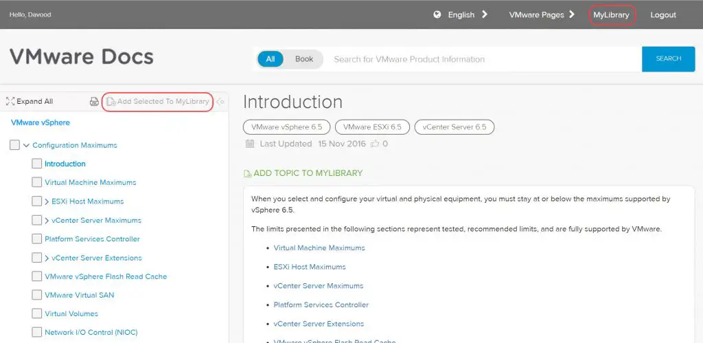 VMware Docs - My Library