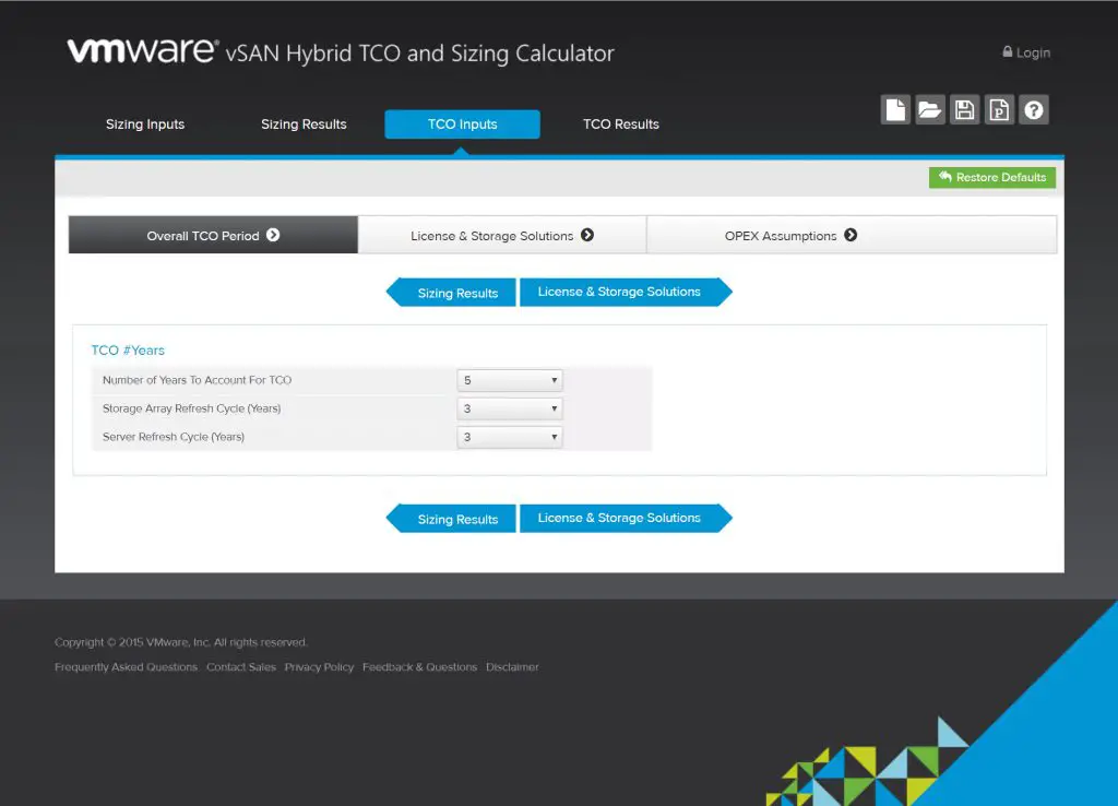 vSAN Hybrid TCO and Sizing Calculator - Overall TCO Period