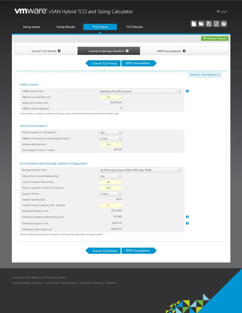 vSAN Hybrid TCO and Sizing Calculator - License & Storage Solutions
