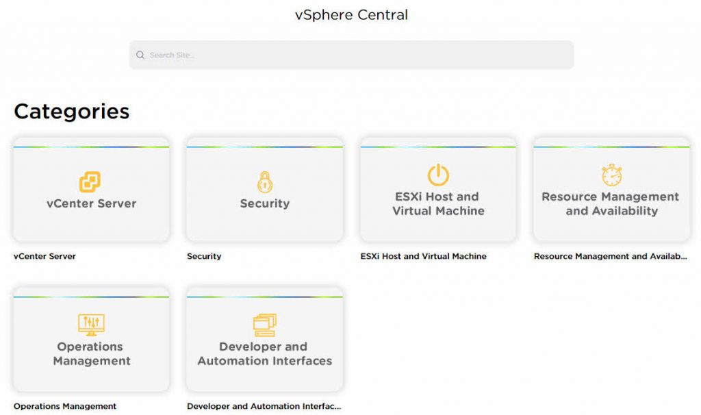 vSphere Central Categories