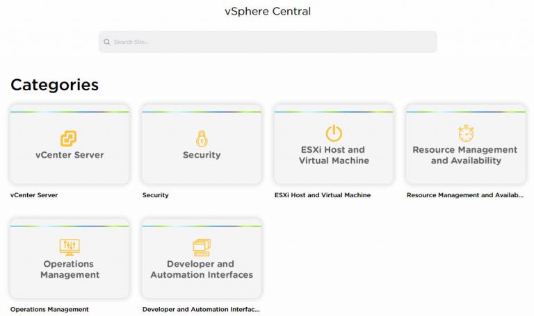 vSphere Central Categories