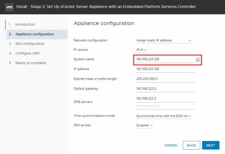 vCSA Network Configurations