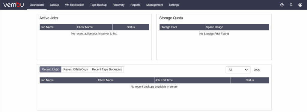 Vembu BDR Suite Web Console - Dashboard