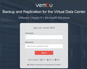 Vembu BDR Suite Web Console Logon