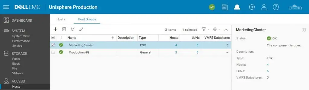 DELL EMC Unity - Host Group