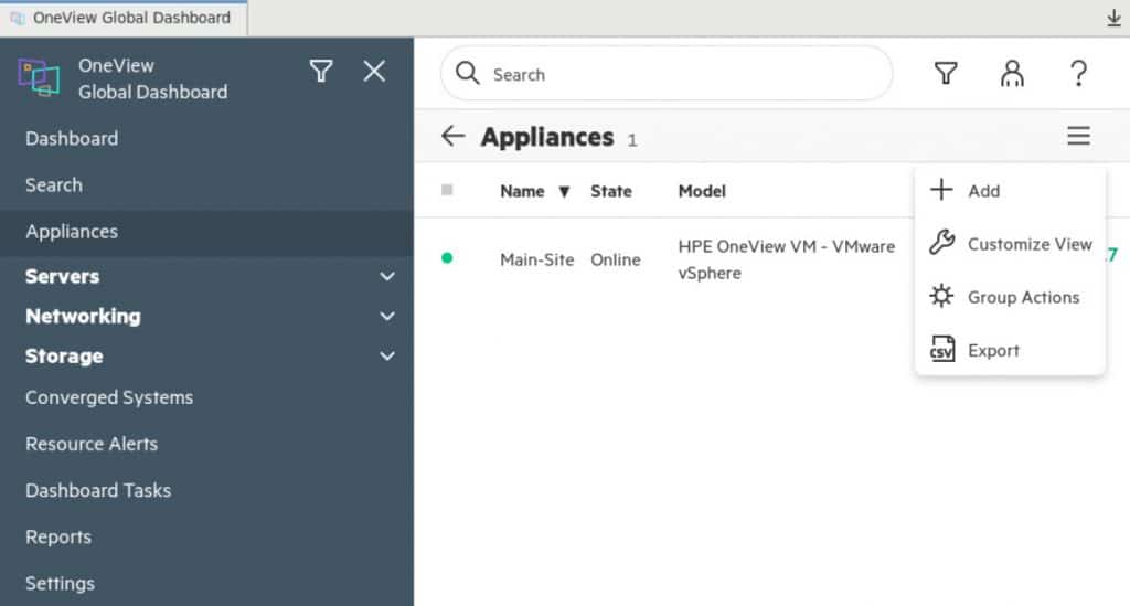 HPE OneView Global Dashboard - Add Appliance