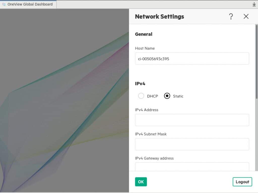 HPE OneView Global Dashboard Network Settings