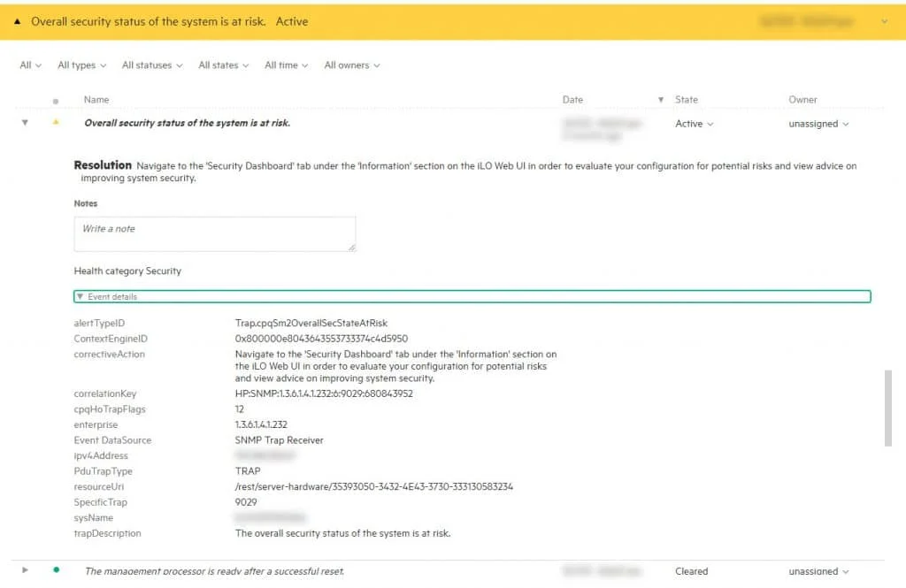 HPE OneView 5.50 Warning: Overall security state of the system is at risk 1 OneView
Security Risk